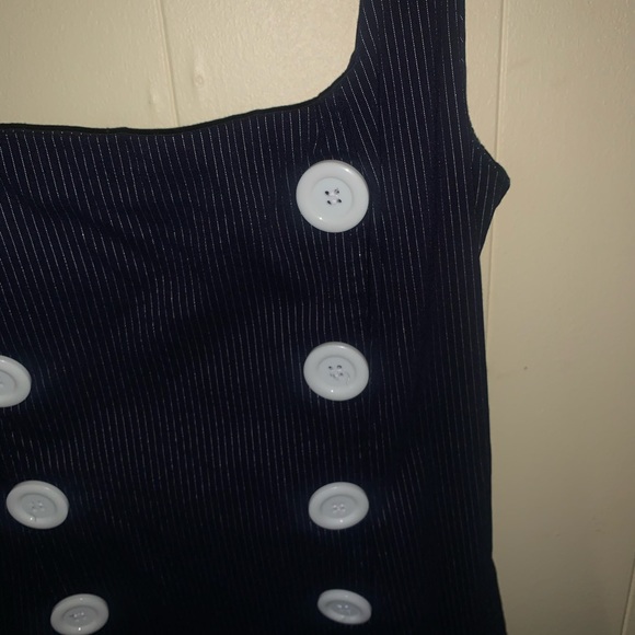 Navy blue and White Pin Strip Bodycon Dress - Picture 2 of 3